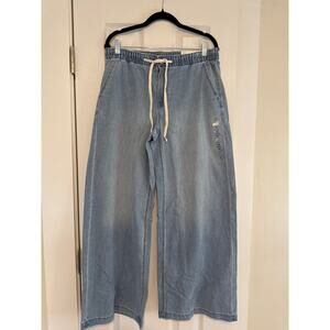 Light Blue Wide-Leg Drawstring Jeans